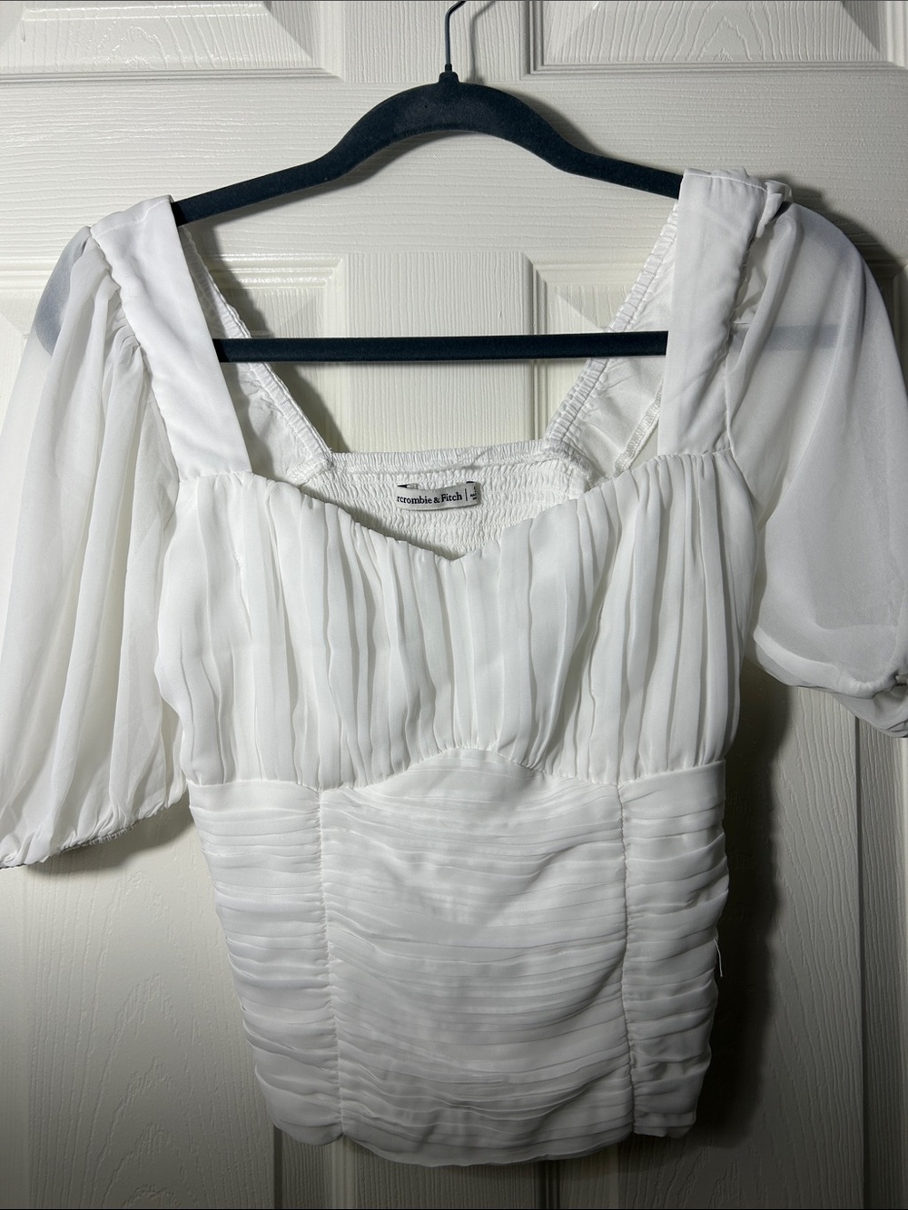 Abercrombie & Fitch White Puff Sleeve Square Neck Blouse